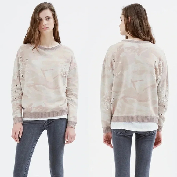 IRO Tops - IRO Zenda Camouflage Cotton Pullover Sweatshirt Ivory Casual Women’s Small